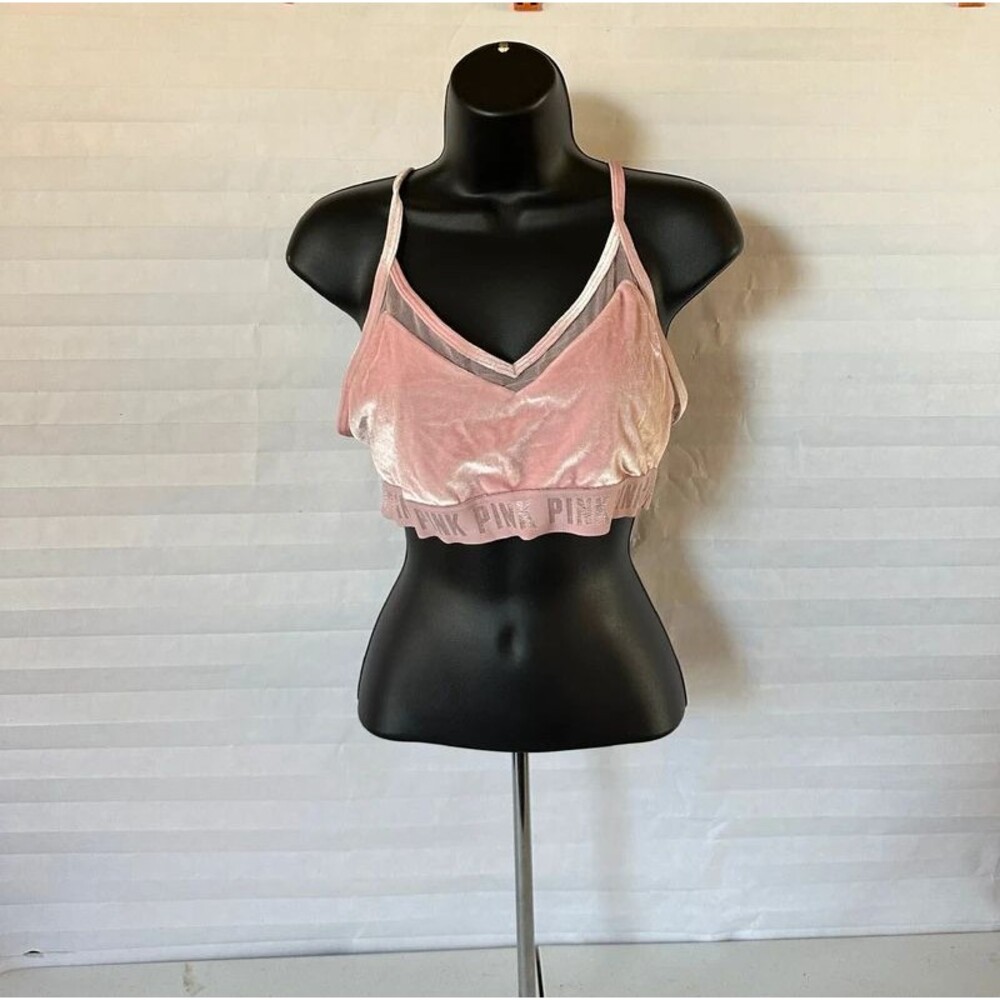 Victoria's Secret Pink Velour & Mesh Sports Bra Size Large L Logo Activewear